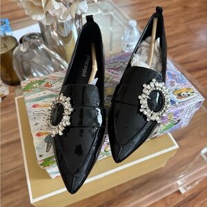 Nordstrom Black Patent Flats with Crystal Accent
